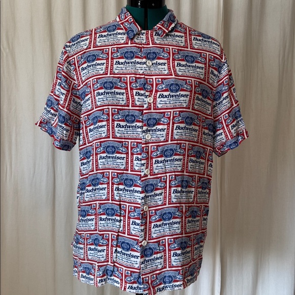 PacSun Budweiser collab Men's Graphic button down Shirt size M - Picture 3 of 10